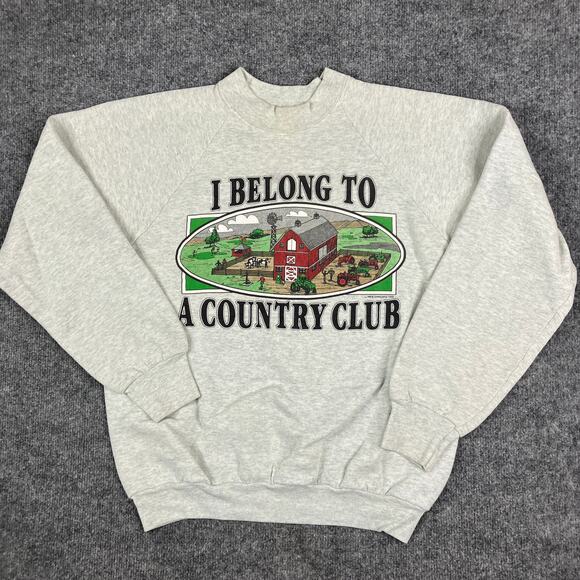 Fruit of the Loom Mens Sweatshirt L Gray I Belong to a Country Club Farm Graphic - Picture 2 of 8